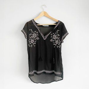 Maurice's Semi-Sheer Floral Hand-Embroidered flowy blouse